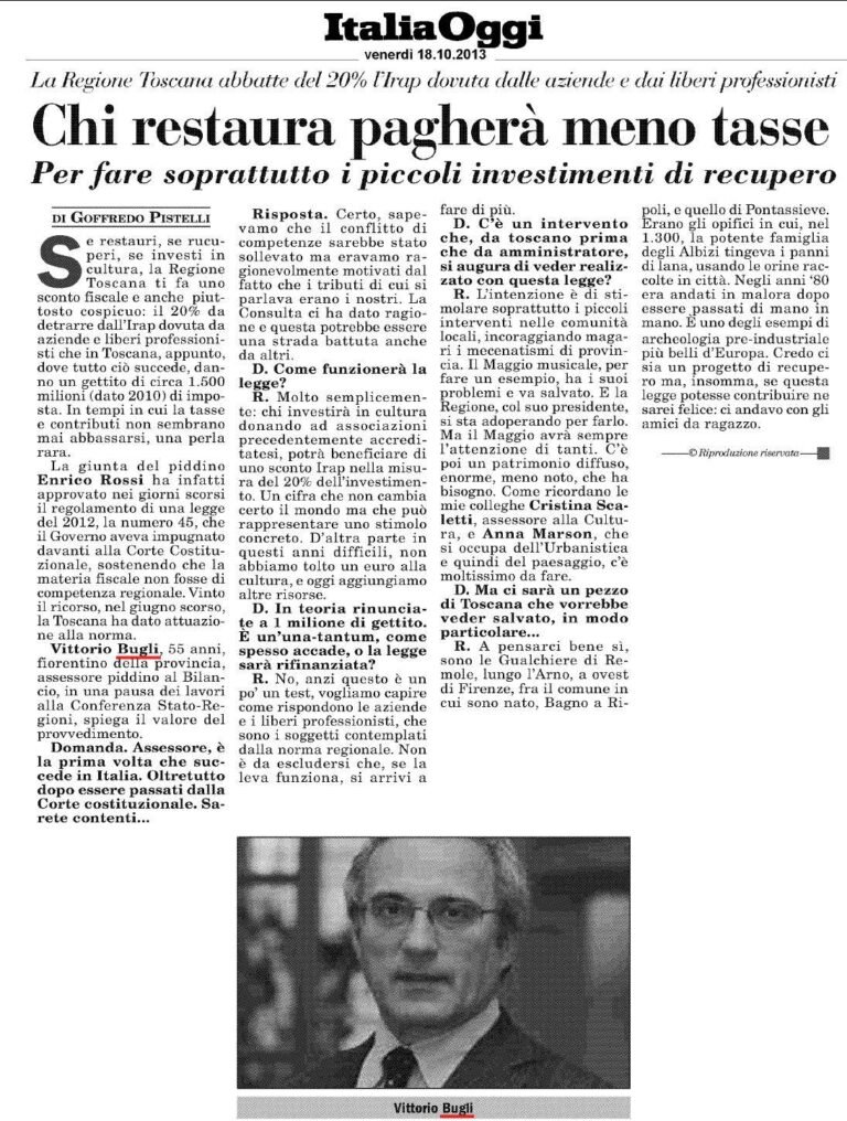 Scopri di più sull'articolo Mia intervista a Italia Oggi. Il tema è la legge toscana…