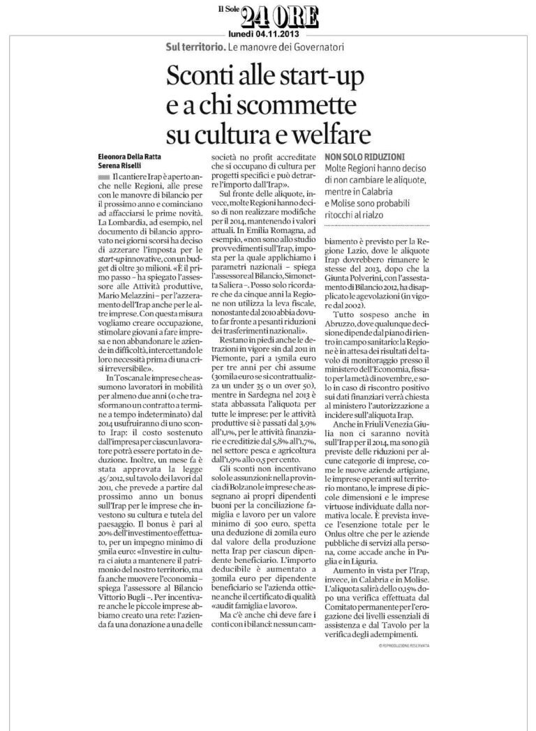 Scopri di più sull'articolo Su Il Sole 24 Ore si parla di ciò che fanno le regioni…