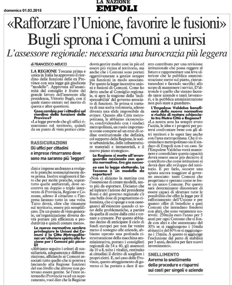 Scopri di più sull'articolo #senzaprovince, mia intervista a La Nazione di Empoli