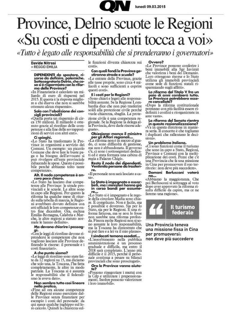 Scopri di più sull'articolo #SenzaProvince, il ministro Delrio intervistato dal Qn…
