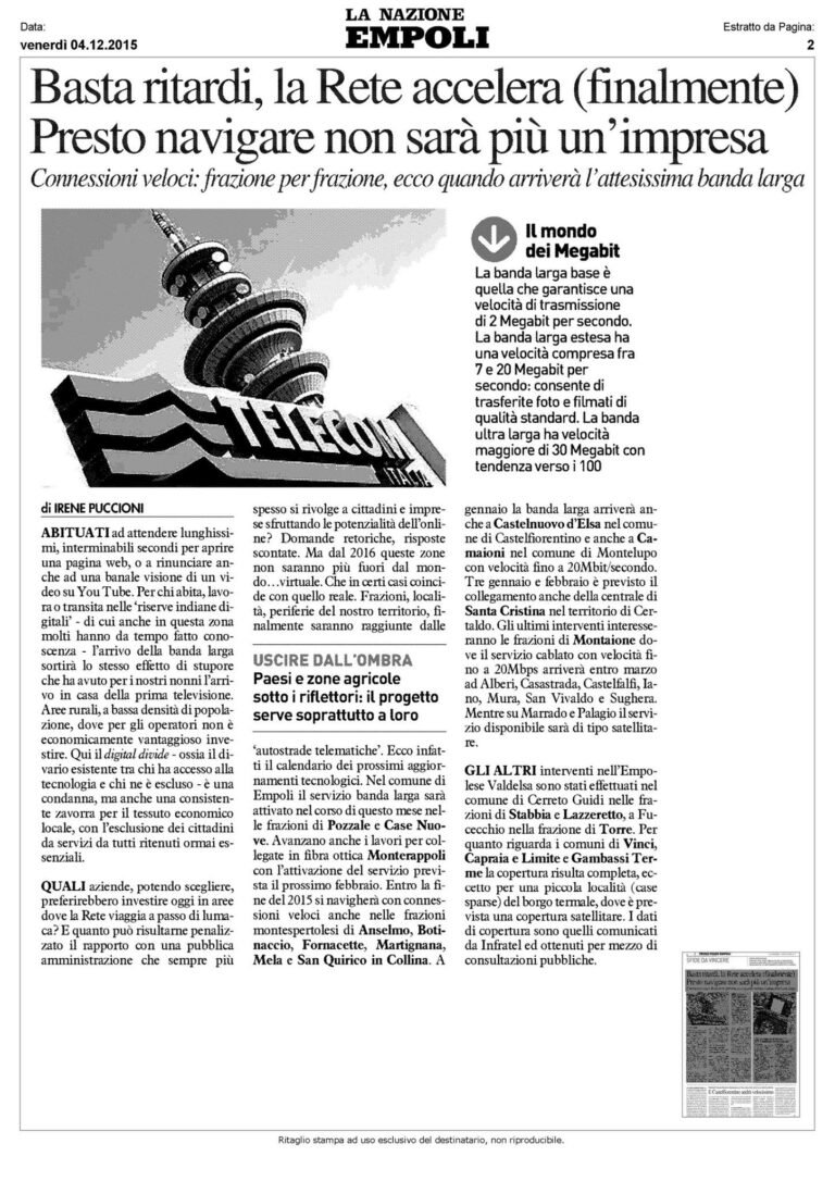 Scopri di più sull'articolo Un bel servizio di Empoli – La Nazione sulla #bandalarga e…